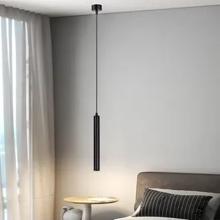 HOTUT Zylinder Hängelampe Schwarz,Pendelleuchte Modern Zylinder, Höhenverstellbar 30cm Aluminium Kronleuchter, Hängeleuchte lang für Küche Esszimmer Nachttisch Schlafzimmer Bar