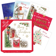 Piccadilly Greetings Verschiedene Weihnachtskarten, Multipack, 12 x 12 cm, Packung mit 30 Weihnachtskarten, 5 einzigartige bunte Designs mit weißen Umschlägen, geeignet für alle Altersgruppen und