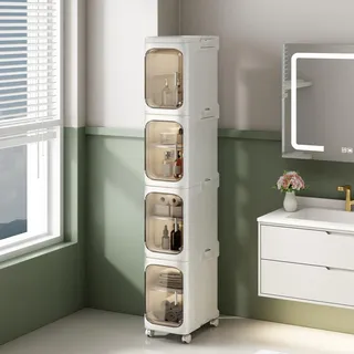 NETEL Stapelboxen, Plastikbox mit Deckel,aufbewahrungsschrank,badezimmerschrank schmal,badschrank,badmöbel,toilettenschrank,eckschrank,hochschrank badezimmer,4 Stück