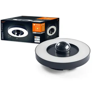 LEDVANCE SMART+ Outdoor-Wand- & Deckenleuchte + Kamera, warmweißes LED-Licht (3000K), hochwertiges Polycarbonatgehäuse in dunkelgrau, integrierter Lautsprecher, Memory Card, smarte WIFI-Technologie