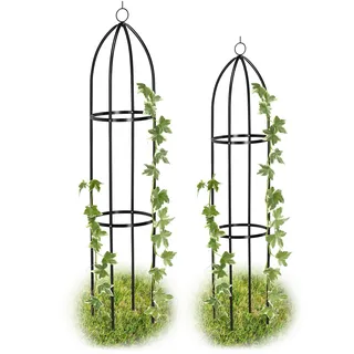 Relaxdays Rankturm 2er Set, freistehend, Rankhilfe für Rosen, Kletterpflanzen, wetterfest, H: 139 cm & 149 cm, schwarz