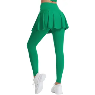 Tennisrock Damen Sporthose Laufhose mit Rock Yogahose Hosenrock high Waist Push Up Sport Leggings Lang Sportrock mit Hose Innentasche