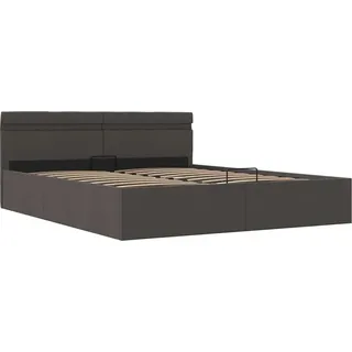 vidaXL Bett mit Bettkasten Hydraulisch LED Dunkelgrau Stoff 180x200 cm - Grau