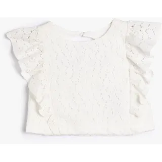 Koton Girls Blouse Cut Work Short Sleeve Ruffle Round Neck Back Button Detail