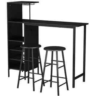 Vicco Bartisch-Set Naila Schwarz 121.5 x 40 cm mit 2 Hocker , Holzwerkstoff , 6 Fächer , Rechteckig,Rechteckig , 121.5x120x40 cm , Esszimmer, Barmöbel, Barschränke & Theken