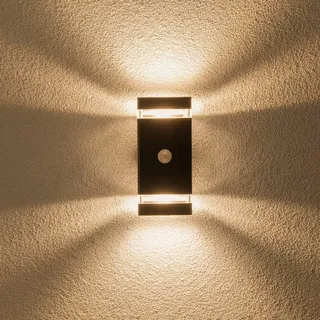 LUMILED Außenwandleuchte mit Bewegungsmelder Wandlampe Außenleuchte Wand GU10 Fassung (max. 12W LED) IP54 Wandleuchter oben und unten Terrasse Fassade rechteckig Kunststoff - Schwarz