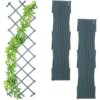 Relaxdays Rankgitter ausziehbar, 3er Set, Rankhilfe Kletterpflanzen, 180cm, Garten, Balkon, Terrasse, Kunststoff, grau