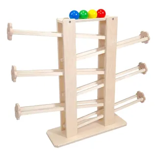 Hess Holzspielzeug 31129 - Kugelbahn aus Holz, zerlegbar, mit 4 Kugeln, handgefertigt, für Kleinkinder ab 18 Monaten, ca. 57,5 cm hoch, für fröhlichen Spielspaß