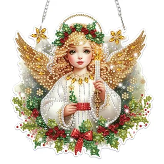 Lxmsja Weihnachten Diamond Painting Anhänger, 5D Diamond Painting Fensterbilder Engel für Erwachsene Kinder, Weihnachtsgeschenke Bastelset Kreativ Set Ornament Tür Fenster Wand Decor