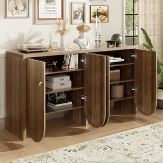 STILVORA Sideboard mit große Kapazität,Aufbewahrungsschrank mit höhenverstellbare Regale und 4 Türen,Beistellschrank mit Alugriffen für Wohnzimmer,Esszimmer&Flur,Walnuss - Braun