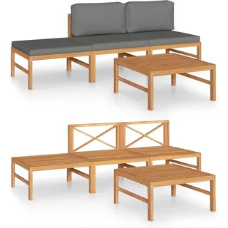 4-tlg. Garten-Lounge-Set mit Grauen Kissen Massivholz Teak - Grau