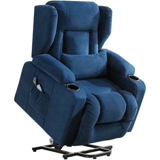 COMHOMA Relaxsessel Aufstehhilfe Massagesessel Fernsehsessel Liege mit Massage Ergonomischer Sessel Stoffoberfläche blau - Blau