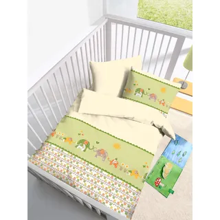 Dobnig Biber Babybettwäsche 2tlg 100x135cm Elefanten grün Germany - Grün, Gelb
