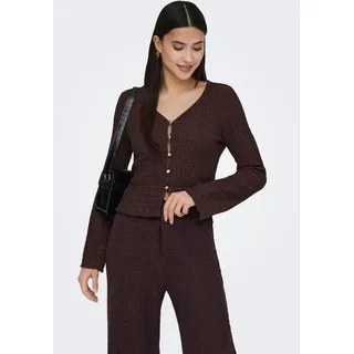 Strickjacke ONLY "ONLILSE L/S CARIDGAN STRUC JRS", Damen, Gr. L, braun (deep mahogany), Jersey, Obermaterial: 100% Polyester, unifarben, normal, V-Ausschnitt, Strickjacken Strickjacke, Kunstfaser, V-Ausschnitt