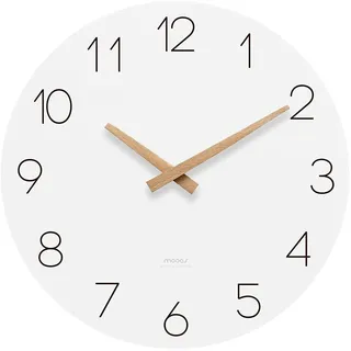 mooas Flatwood Wanduhr, analoge Wanduhr, geräuschlos, Nicht tickend, 30,5 cm, Moderne Wanduhren, batteriebetrieben für Büro, Zuhause, Badezimmer, Küche, Schlafzimmer, Schule, Wohnzimmer