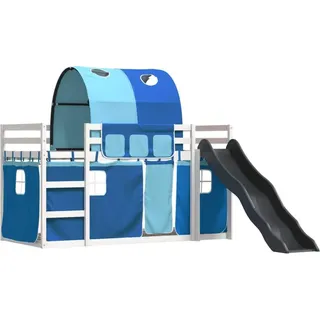 vidaXL Etagenbett mit Rutsche und Gardinen Blau 90x200 cm - Blau