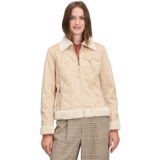 Jackenblazer CARTOON "Bikerjacke mit Kunstfellkragen", Damen, Gr. 44, beige, Obermaterial: 100% Polyester PES., Blazer Jackenblazer