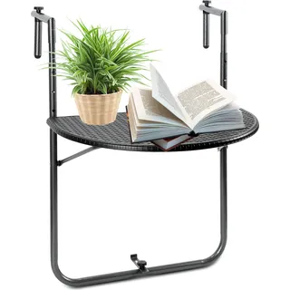 Yakimz Balkontisch Balkonhängetisch Klappbar Hängetisch höhenverstellbar halbrund Terrasse Metall Balkon Klapptisch Beistelltisch Schwarz L60 x B64 x H84 cm - Schwarz