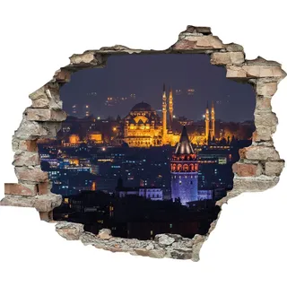 Queence "Stadt bei Nacht", Wandsticker, Wandbild, selbstklebend, 3D, Wanddurchbruch,