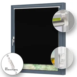 Verdunkelungsrollo Klemmrollo Klemmfix Verdunklungsrollo Fenster ohne Bohren 95x150cm - Schwarz