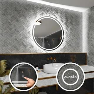 Runder Badezimmerspiegel mit LED-Beleuchtung und Touchschalter - London - 105 x 105cm - Silber