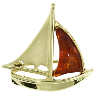 OSTSEE-SCHMUCK Brosche "- Schiff - Gold 333/000 - Bernstein" (), gold 333, goldfarben, gelb