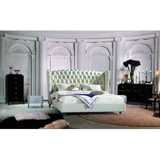 Luxus Designer Bett Chesterfield Lederbett Polsterbett Schlafzimmer Ehe Betten - Weiß