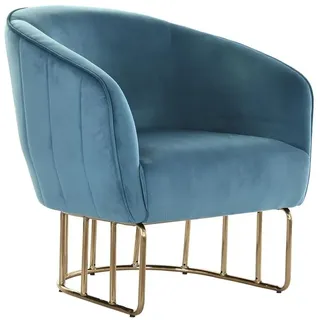 DKD Home Decor Sessel in Türkis und Gold, aus Metall und Polyester, 76 x 76 x 74 cm