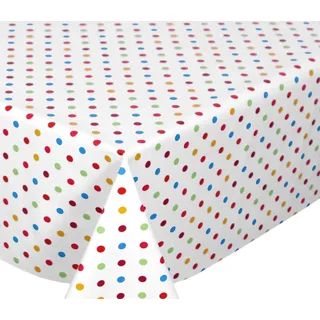 Weiß, Punkte Bunt Wachstuchtischdecke glatt abwischbar Garten Tischdecke RUND OVAL ECKIG, Größe wählbar (Eckig 140x260 cm)