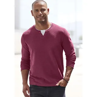 Strickpullover H.I.S, Herren, Gr. M (48/50), rot (rot meliert), Feinstrick, Obermaterial: 60% Baumwolle, 40% Polyester, unifarben, regular fit normal, Rundhals, Rollkanten, Pullover Strickpullover, Pullover mit hochwertiger Halslochverarbeitung in double-layer Optik, Topseller