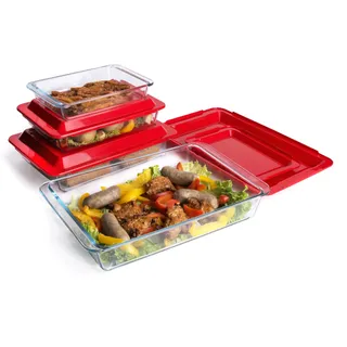 Set mit 8 rechteckigen Backformen aus gehärtetem Glas mit Deckel, Glas-Backformen, Auflaufform, Set mit Deckel, 1 L, 1,7 L, 2,8 L, 4,2 L