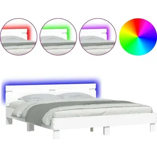 vidaXL Bettgestell mit Kopfteil und LED-Beleuchtung Weiß 160x200 cm - Weiß