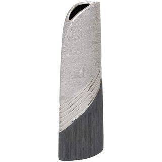 Dekohelden24 Edle Moderne Deko Designer Keramik Vase in Silber-grau hoch, Silbergrau, 34 cm