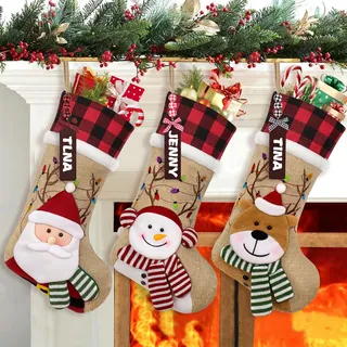 ASTNIC 3 Stück Weihnachtsstrumpf Set, Personalisiert 18 Inch Großer Nikolausstrumpf mit Namen,Hängende Socke Candy Geschenk Taschen für Weihnachten Familienfeiertage Kamin Weihnachtsbau Dekoration