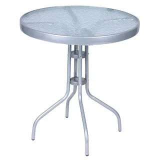 Gartentisch Bistrotisch Rund Ø 60 H70cm Glas/Metall Silber Balkontisch - Silber
