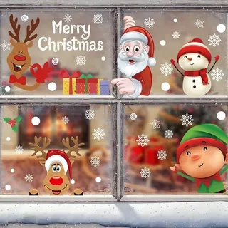 WandSticker4U®- [8 Bögen] XXL Fensterbilder Weihnachten Kinder WEIHNACHTSMANN & ELCH selbstklebend I Weihnachtsdeko Fenster Kinderzimmer Fenstersticker Wichtel wiederverwendbar GROß