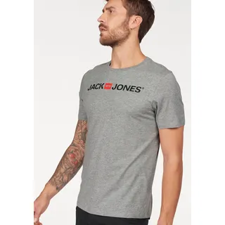 T-Shirt JACK & JONES "JJECORP mit Print, vielseitig kombinierbar für den Alltag", Herren, Gr. S, grau (light grau melange), Obermaterial: 85% Baumwolle, 15% Viskose, bedruckt, unifarben, Basic schmal normal, Rundhals, Shirts T-Shirt, Logodruck, modisch, regular fit, Baumwolle, Rundhals