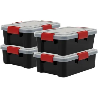 Iris Ohyama Luftdichte Kunststoff-Aufbewahrungsboxen mit Deckel, 10L, 4er-Set, Schwarz, Hermetischer wasserdichter Verschluss, Robuste Schnappverschlüsse, Stapelbar, Staubschutz, BPA-frei, AT-S