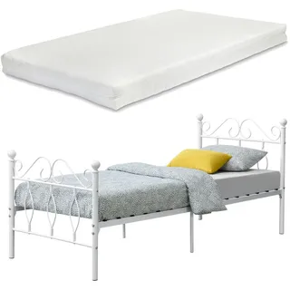 [en.casa] Metallbett Apolda mit Matratze Weiß