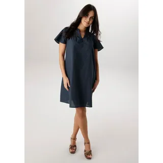 Sommerkleid ANISTON SELECTED, Damen, Gr. 46, N-Gr, blau (marine), Web, Obermaterial: 100% Baumwolle, unifarben, figurumspielend kniefrei, V-Ausschnitt, Volant, Kleider Sommerkleid, mit Lochspitze im Schulter- und Brustbereich, Topseller