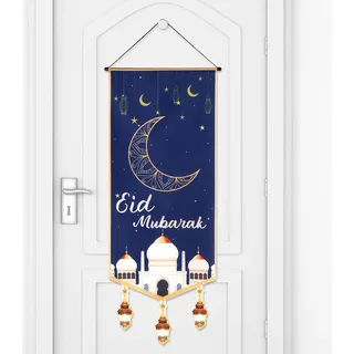 Allecto plus - Eid Mubarak Banner 100,5x39,5cm - Ramadan Türhängeschild - Dekoration Haustür
