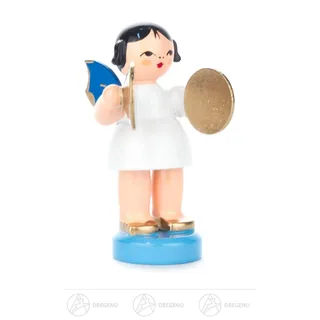 Engel mit Becken stehend, blaue Flügel h=ca 5,5 cm Erzgebirge Weihnachtsfigur
