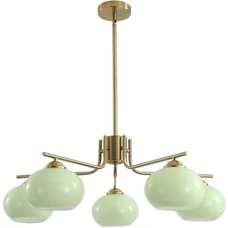 KCO Lighting Grünes Glas Hängelichter Chandelier Brushed Brass Sputnik Chandelier Mid-Century Moderne Leuchte für Esszimmer und Schlafzimmer