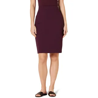 Amazon Essentials Damen Figurbetonter Bleistiftrock in Überknielänge aus Ponte zum Hineinschlüpfen, Burgunderrot, S