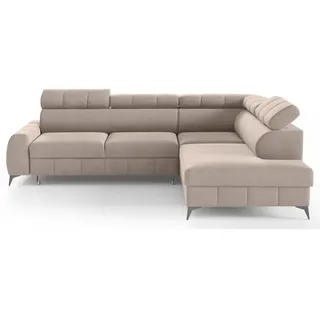 Selsey Ecksofa London Greige Velours , Taupe , Textil , Ottomane rechts,L-Form , 274x203 cm , Wohnzimmer, Sofas & Couches, Wohnlandschaften, Ecksofas