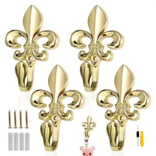 GZLCEU 4 Stk Garderobenhaken,Vintage Kleiderhaken,Gold 93 * 60mm | Mit 4 Schrauben 4 Expansionsrohr 1 Schraubendreher für Küche,Wohnzimmer,Mantel,Tasche,Schlüssel,Mütze