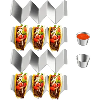 Gearific Taco Halter Ständer Edelstahl 4er Set, Taco Rack Shell mit Griffen, Taco Rack hält bis zu 3 Tacos, Grill und Spülmaschinenfest