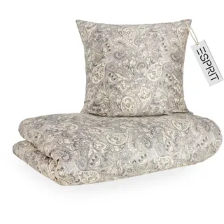 Esprit Satin Bettwäsche 135x200 Baumwolle grau - Boho Paisley Bettbezug + Kopfkissenbezug 80x80cm - Luxus Bettwäsche Set 2 teilig in Hotelqualität mit Reißverschluss - Duvet Cover Herbst Öko-Tex