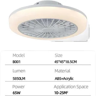 Deckenventilator, LED-Licht, Fernbedienung, WEISS - Weiß