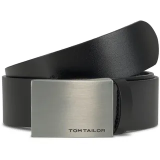 Tom Tailor Unisex Klassischer Ledergürtel, schwarz, Logo Print, Gr. 65